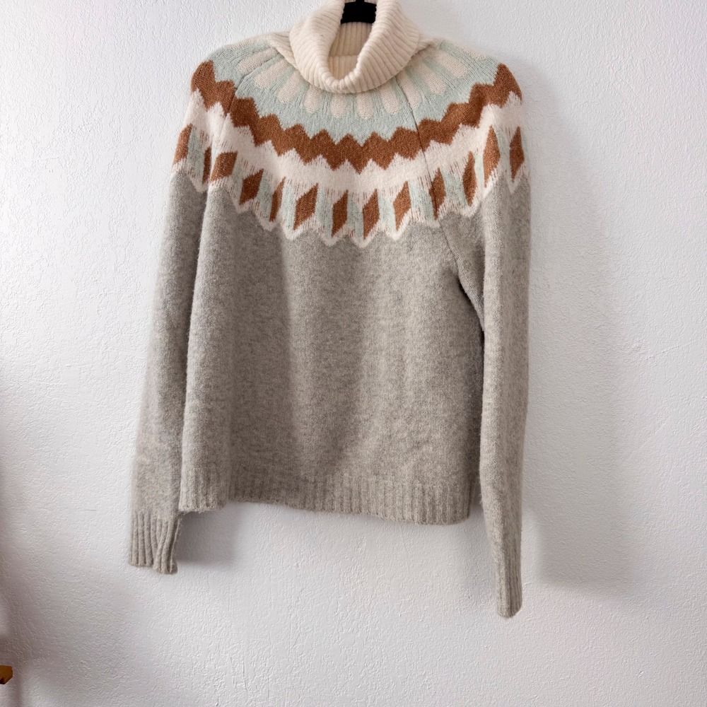 j. Crew Fair Isle Wool Alpaca Wool Blend Turtleneck Sweater Gray  Nordic Knit